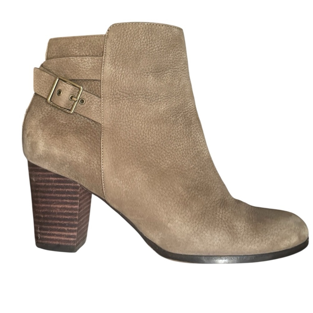 COLE HAAN Taupe Suede Leather Side Zip Shoe Bootie Ankle Boot Western Tan EUC